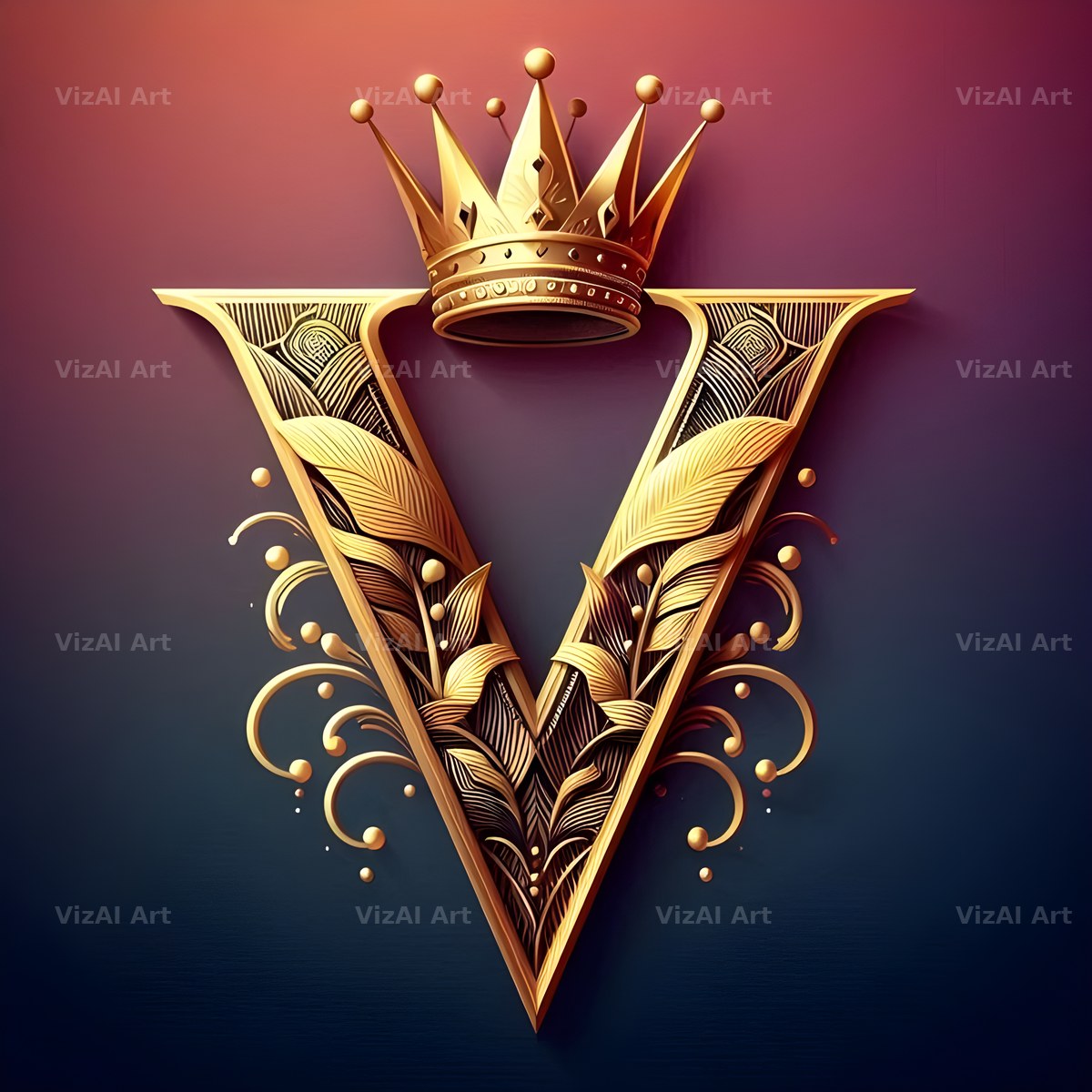 Royal Crown Gold alphabet letter V