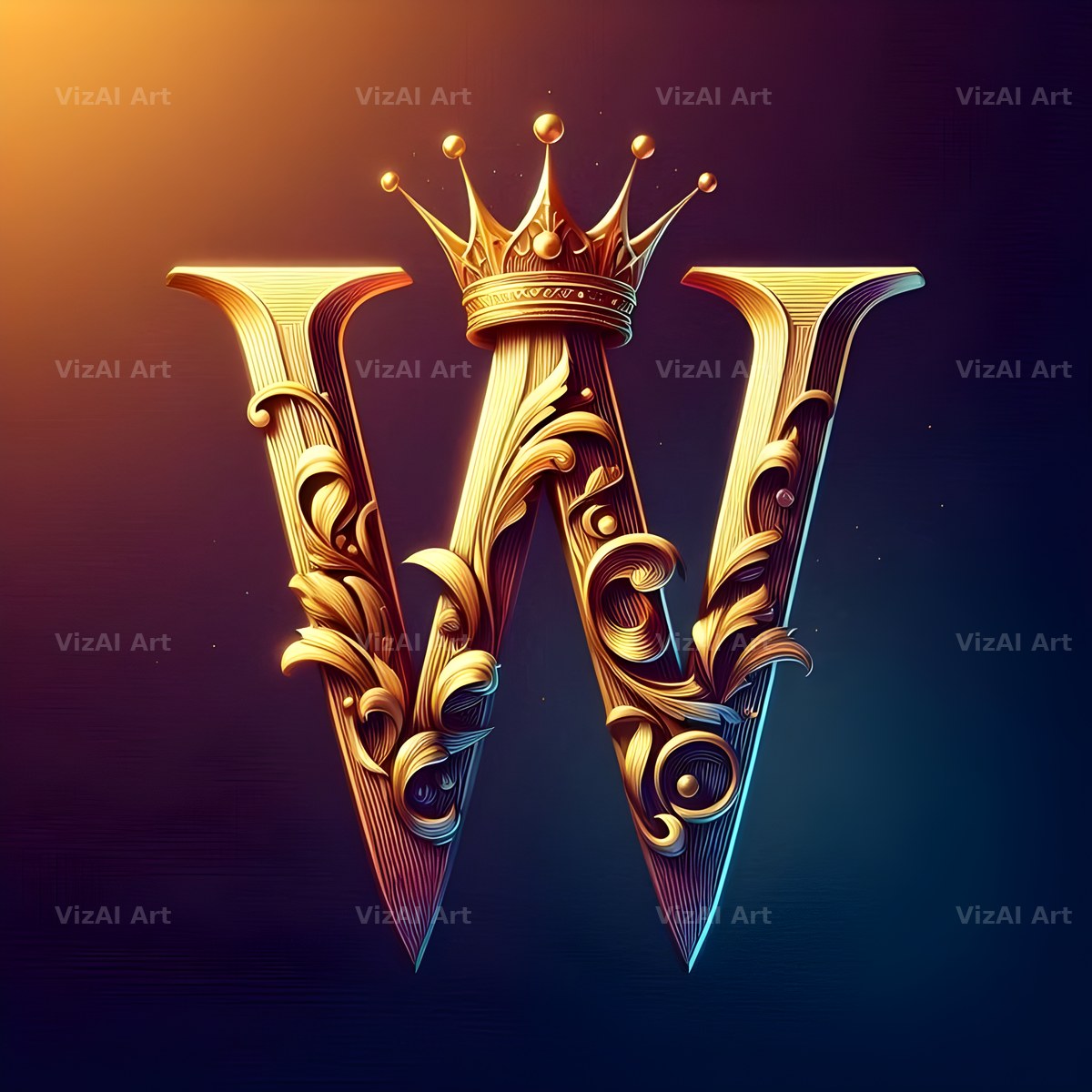 Royal Crown Gold alphabet letter W