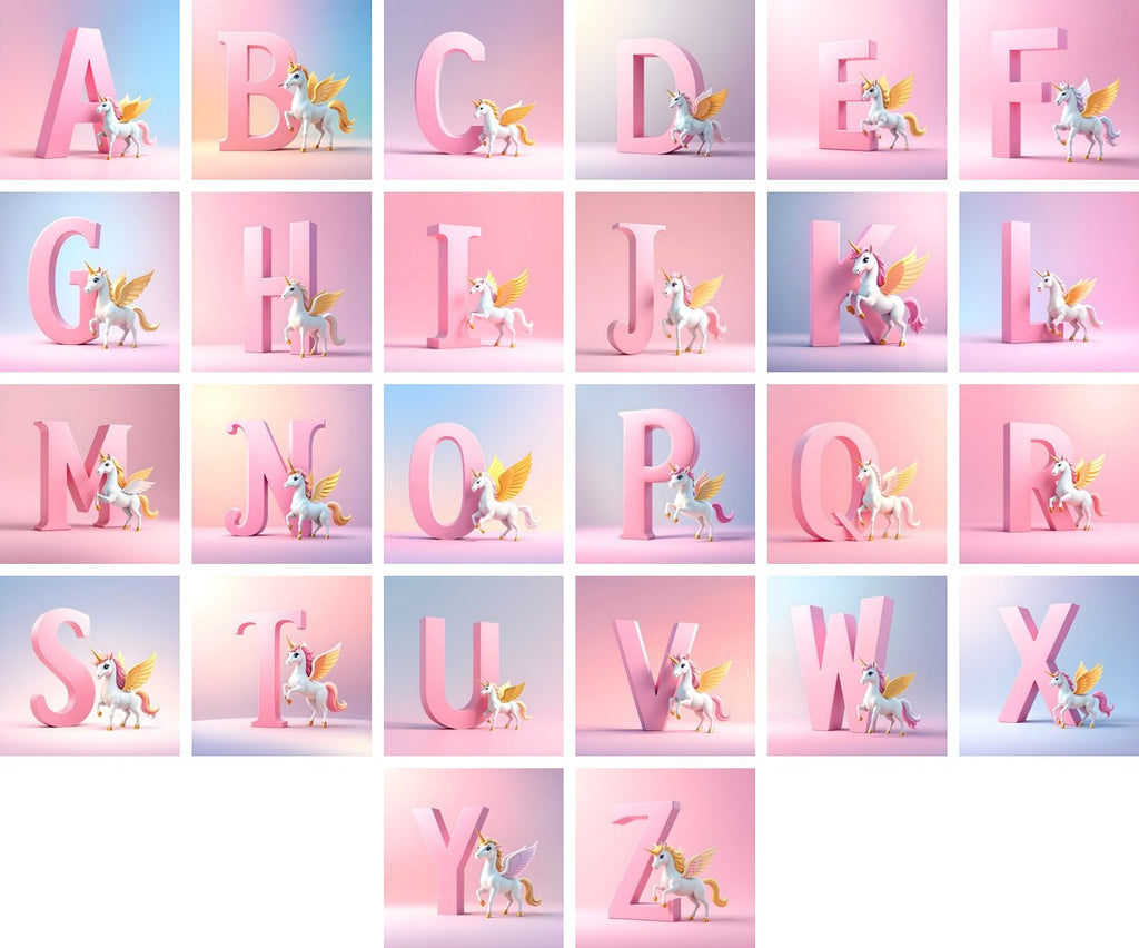 Pastel Pegasus Foal alphabet — all 26 letters