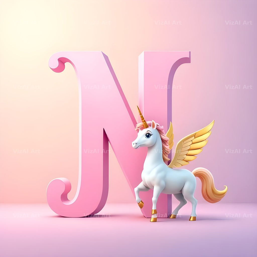 Pastel Pegasus Foal alphabet letter N