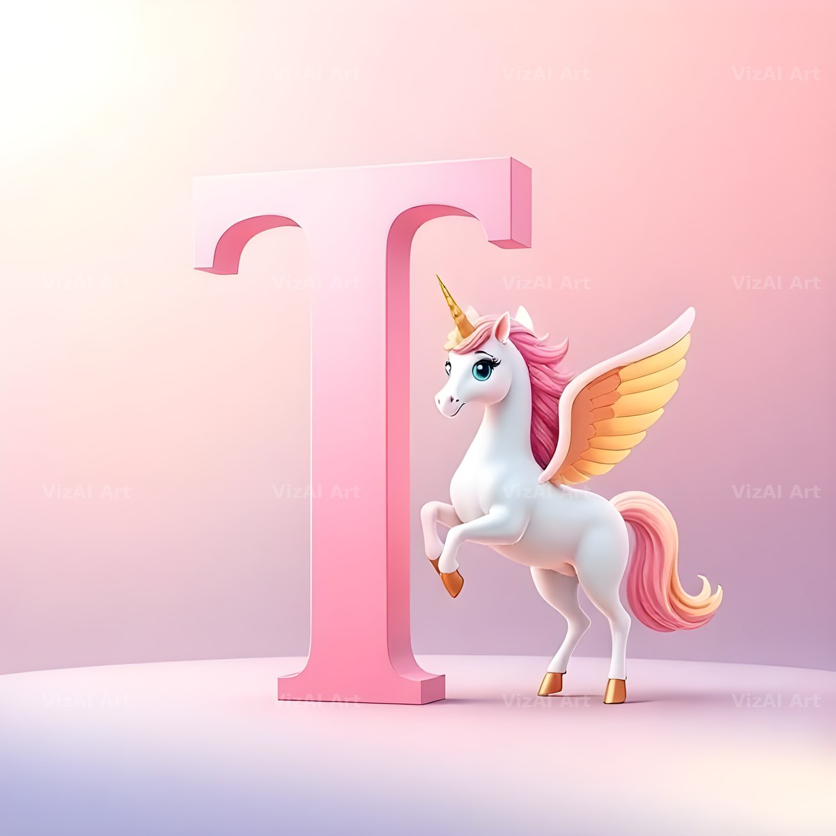 Pastel Pegasus Foal alphabet letter T