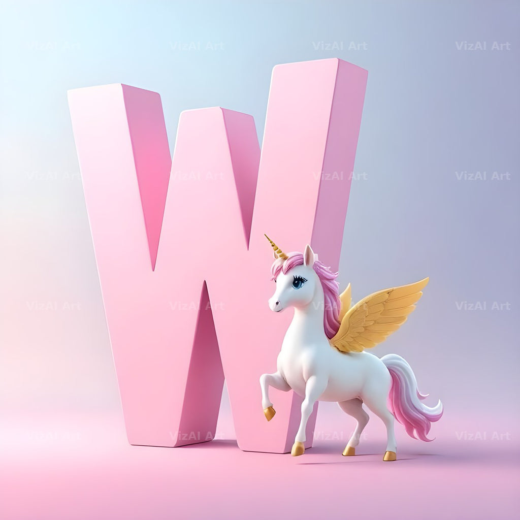 Pastel Pegasus Foal alphabet letter W