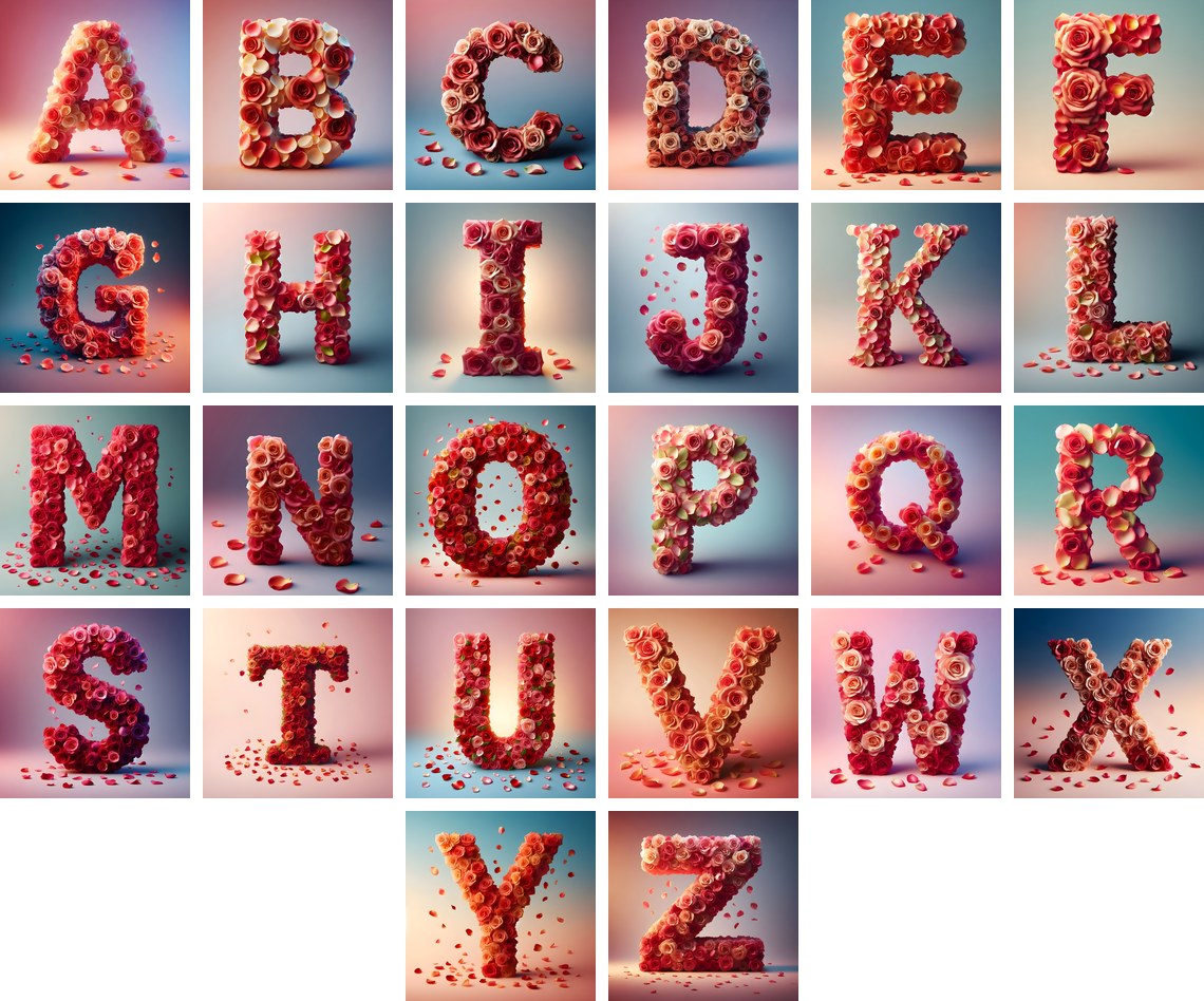 Rose Garden Medley alphabet — all 26 letters