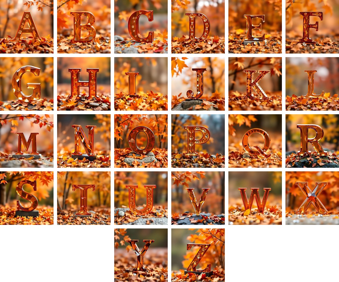 Autumn Maple Glow alphabet — all 26 letters