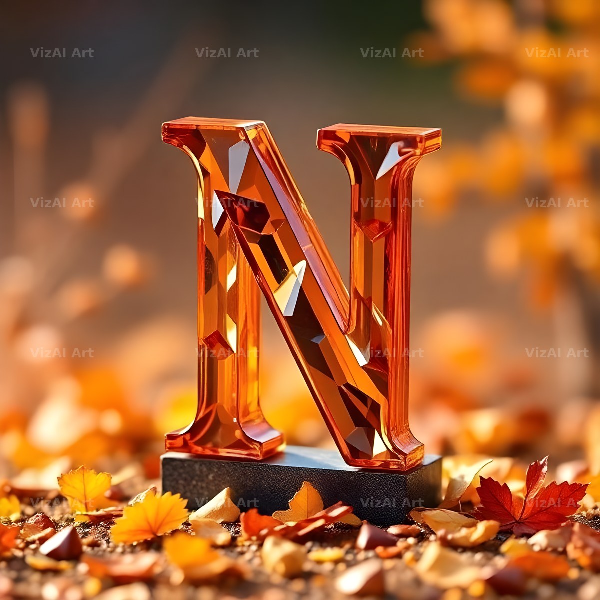 Autumn Maple Glow alphabet letter N