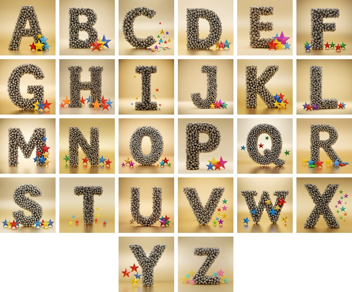 Silver Bead Star alphabet — all 26 letters