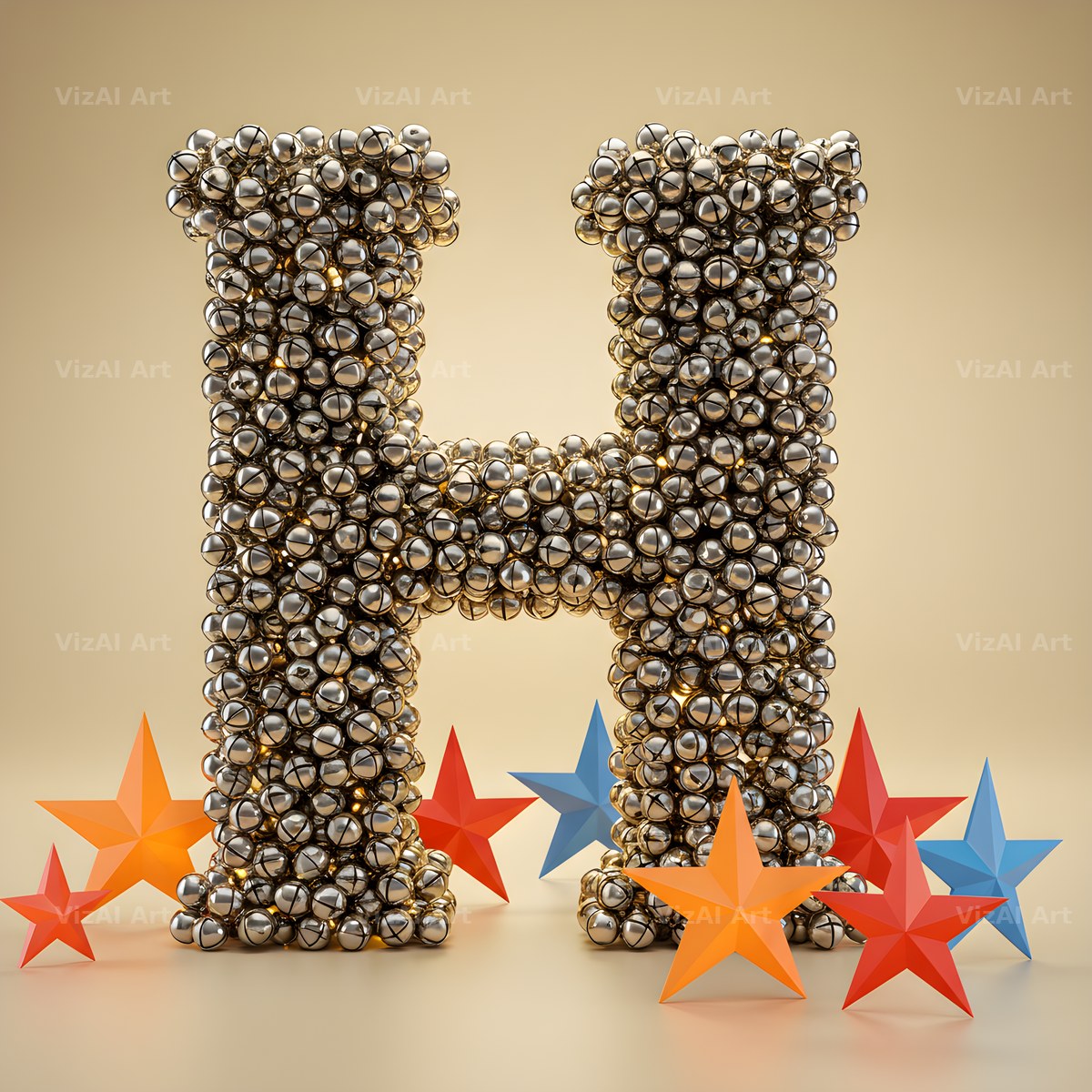 Silver Bead Star alphabet letter H