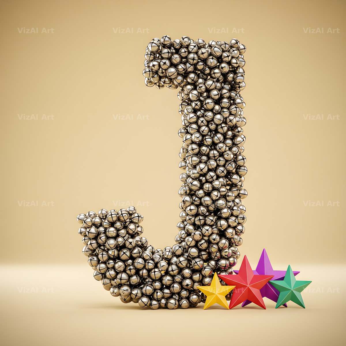 Silver Bead Star alphabet letter J