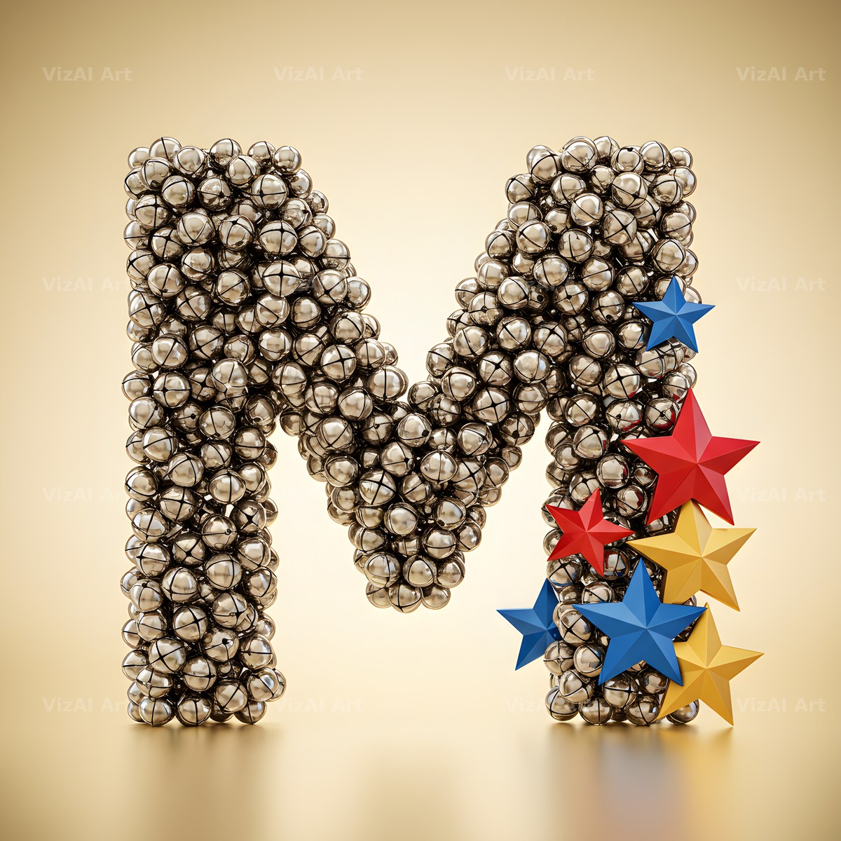 Silver Bead Star alphabet letter M