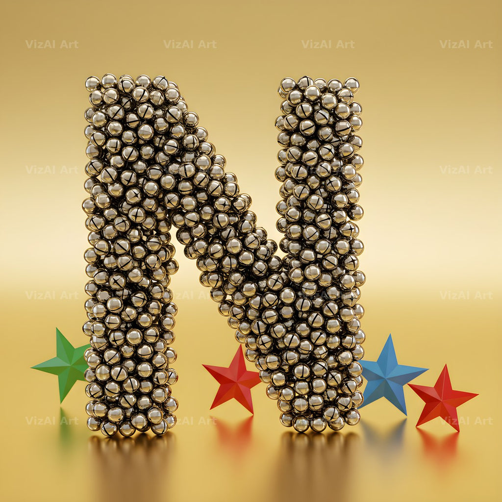 Silver Bead Star alphabet letter N