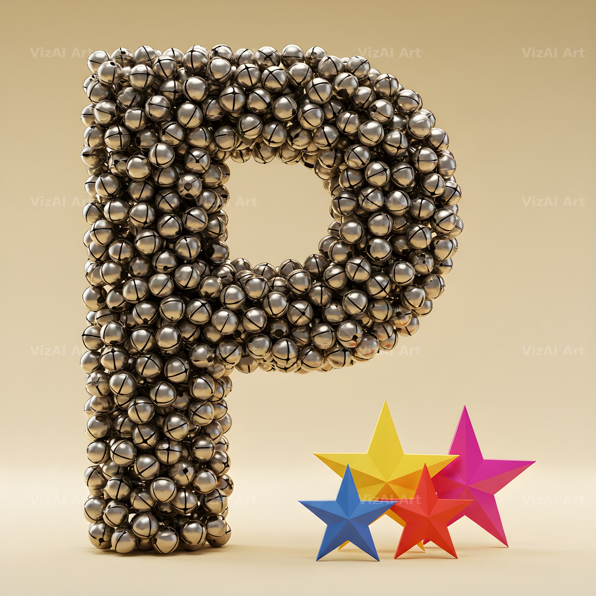 Silver Bead Star alphabet letter P