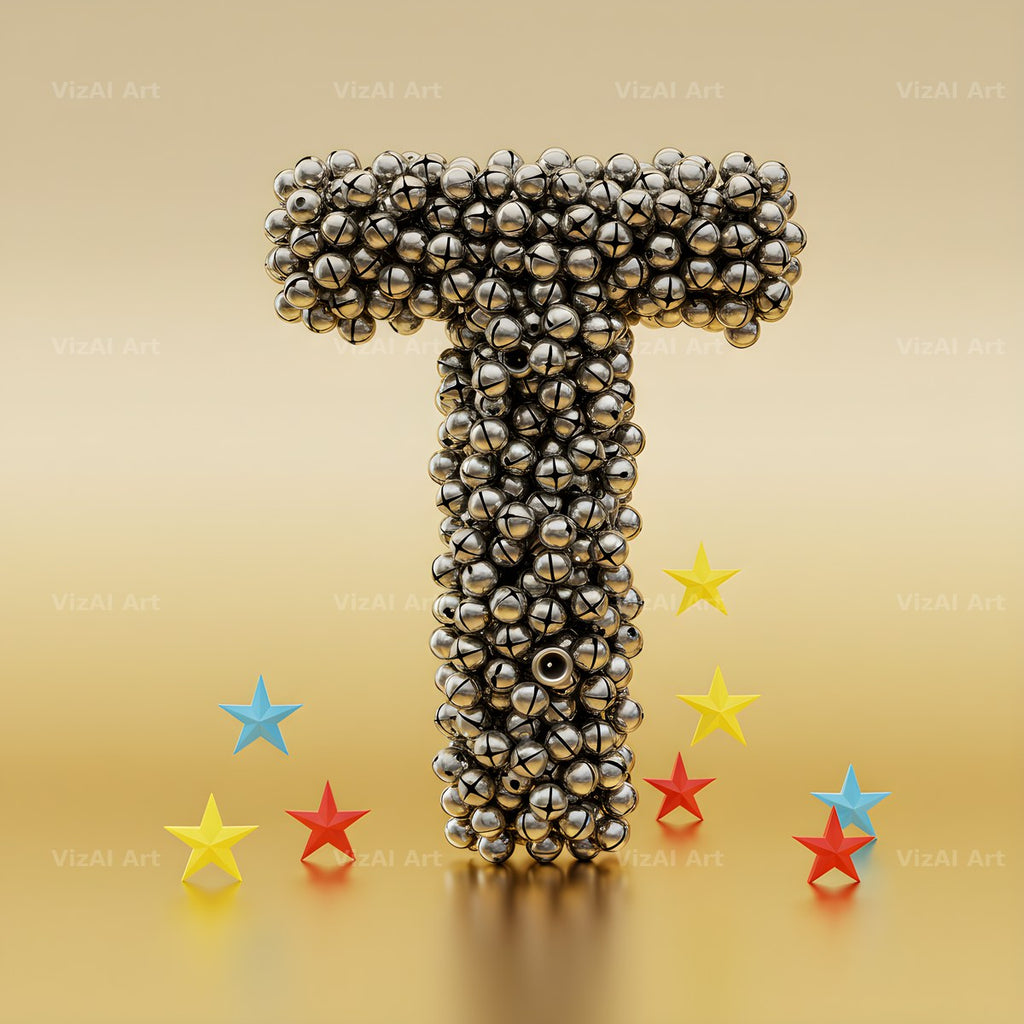 Silver Bead Star alphabet letter T