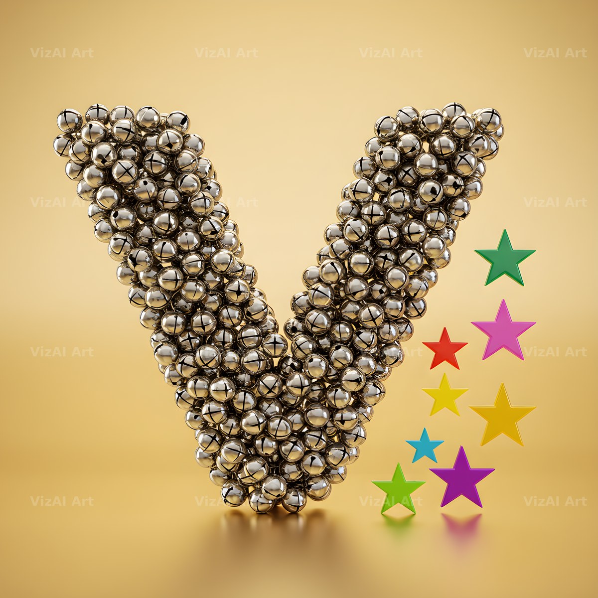 Silver Bead Star alphabet letter V
