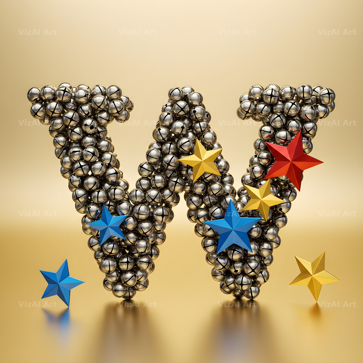 Silver Bead Star alphabet letter W