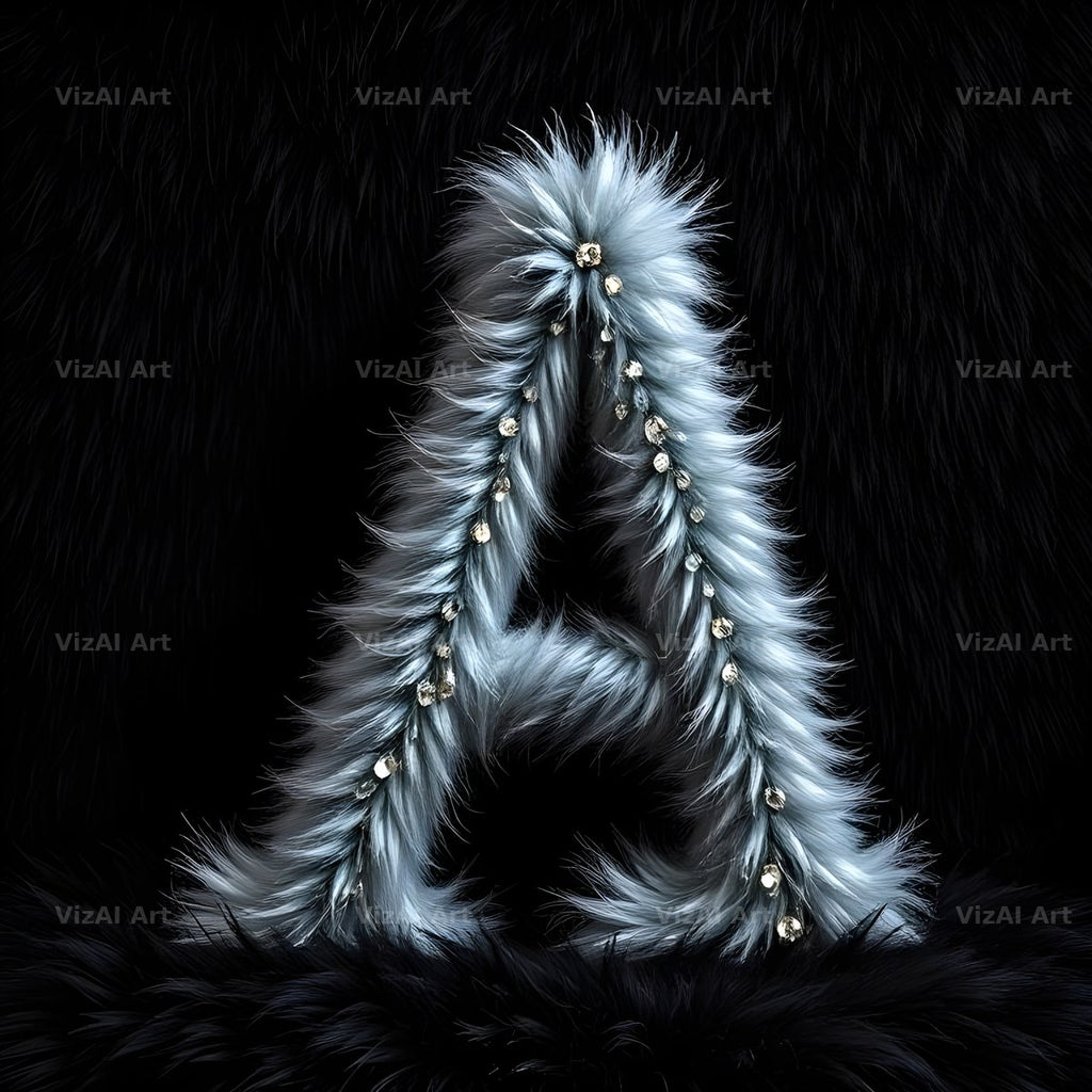 Silver Plush Fur alphabet letter A
