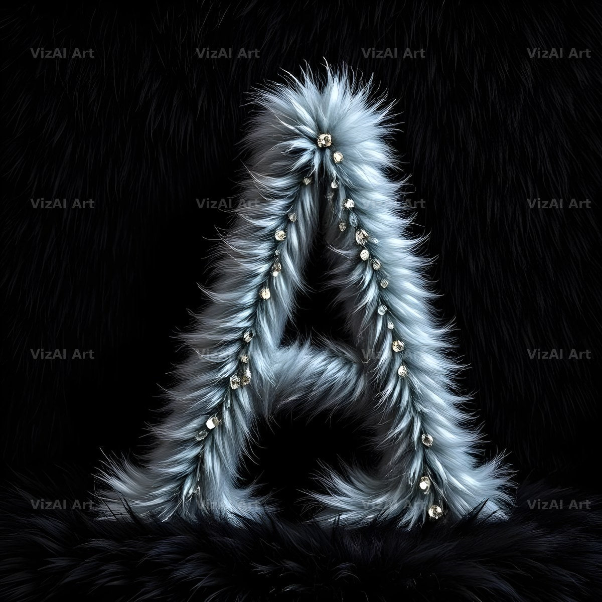 Silver Plush Fur alphabet letter A