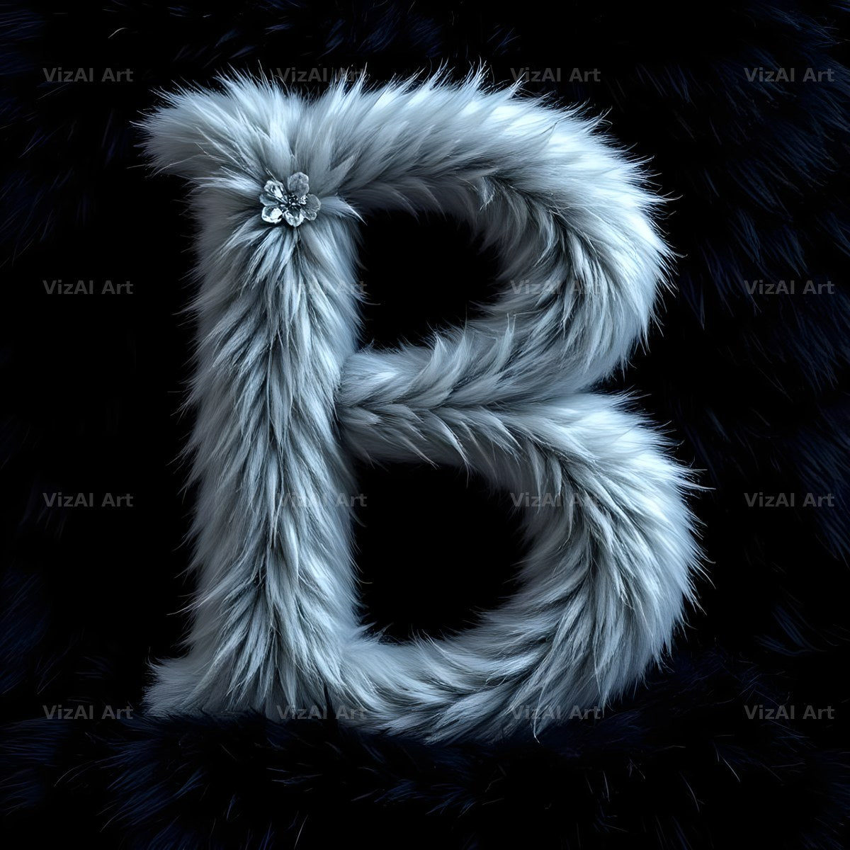 Silver Plush Fur alphabet letter B