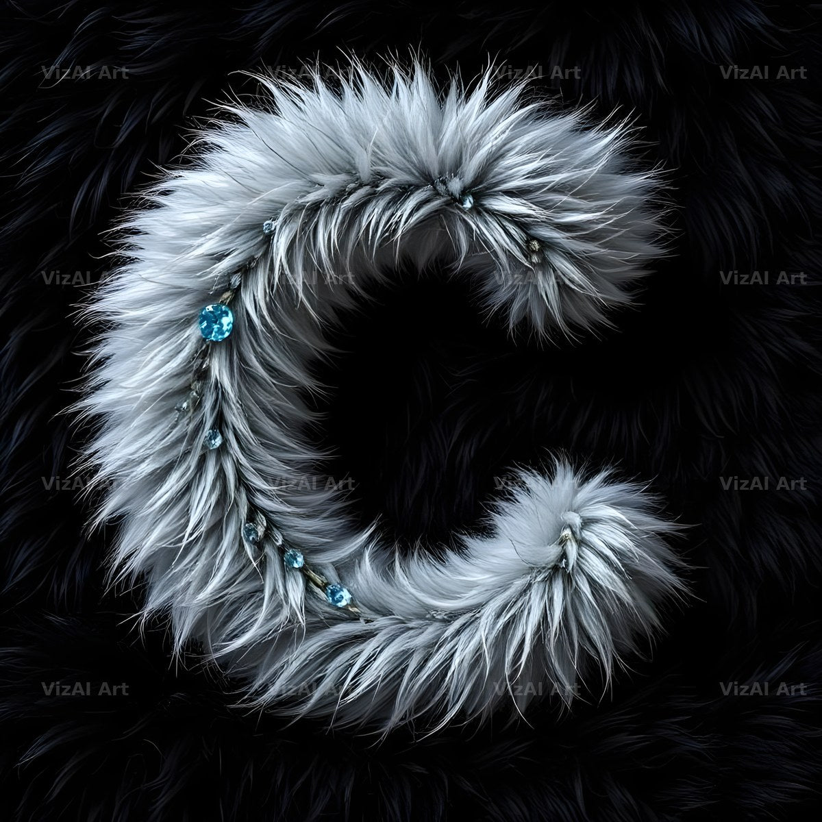 Silver Plush Fur alphabet letter C