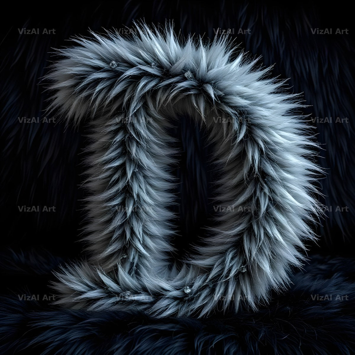 Silver Plush Fur alphabet letter D