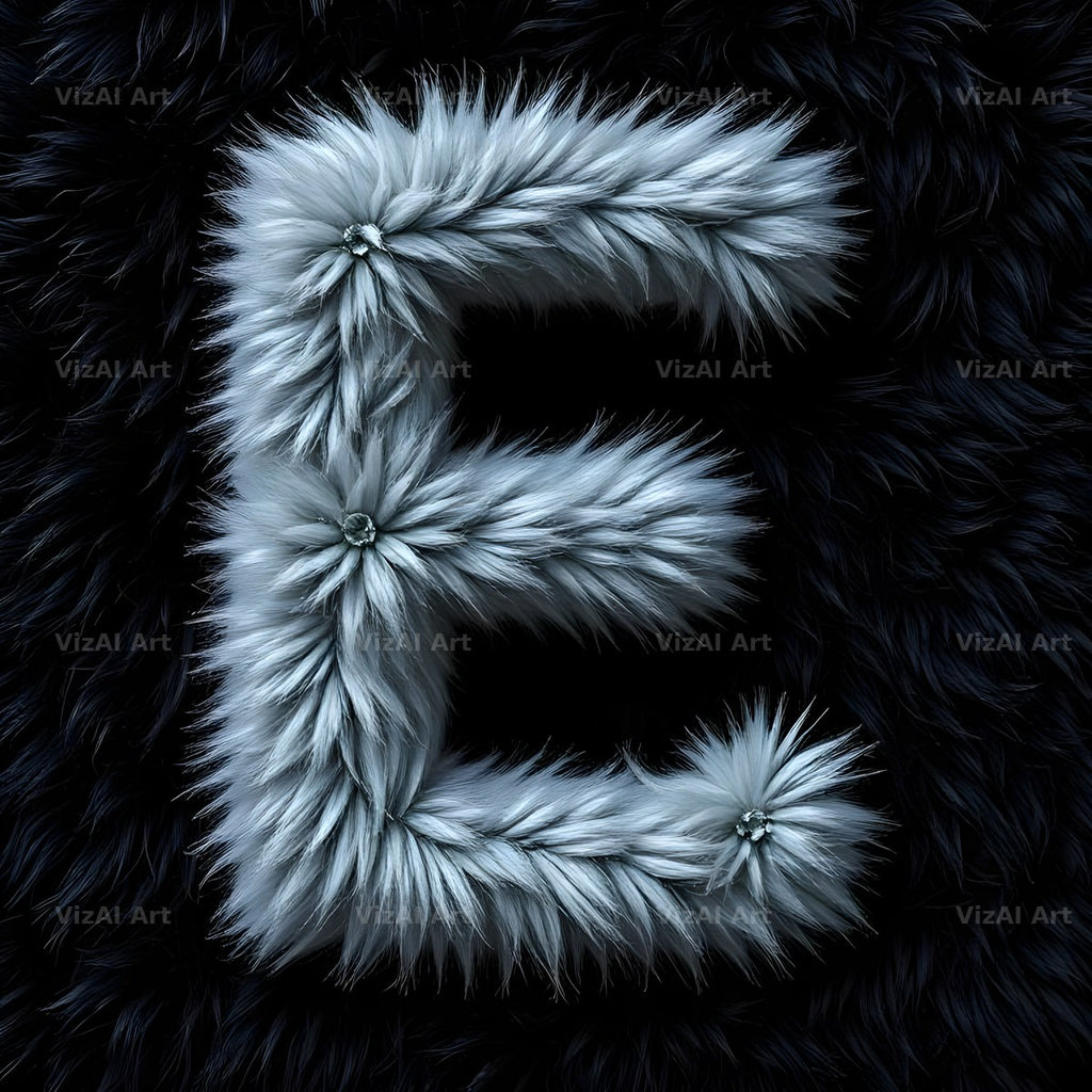 Silver Plush Fur alphabet letter E
