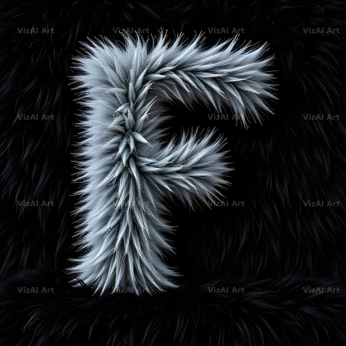 Silver Plush Fur alphabet letter F
