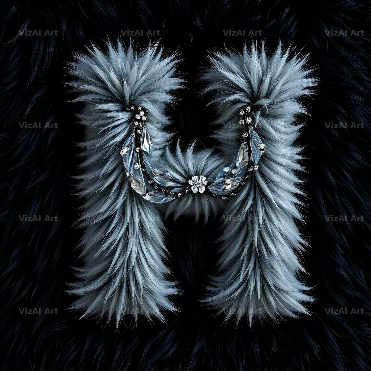 Silver Plush Fur alphabet letter H