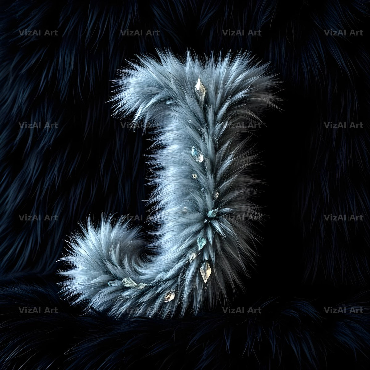 Silver Plush Fur alphabet letter J