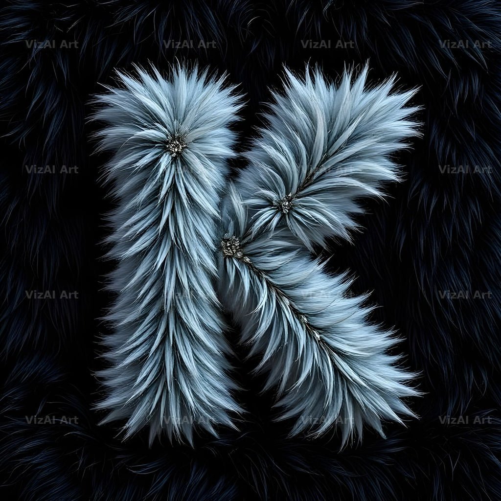 Silver Plush Fur alphabet letter K
