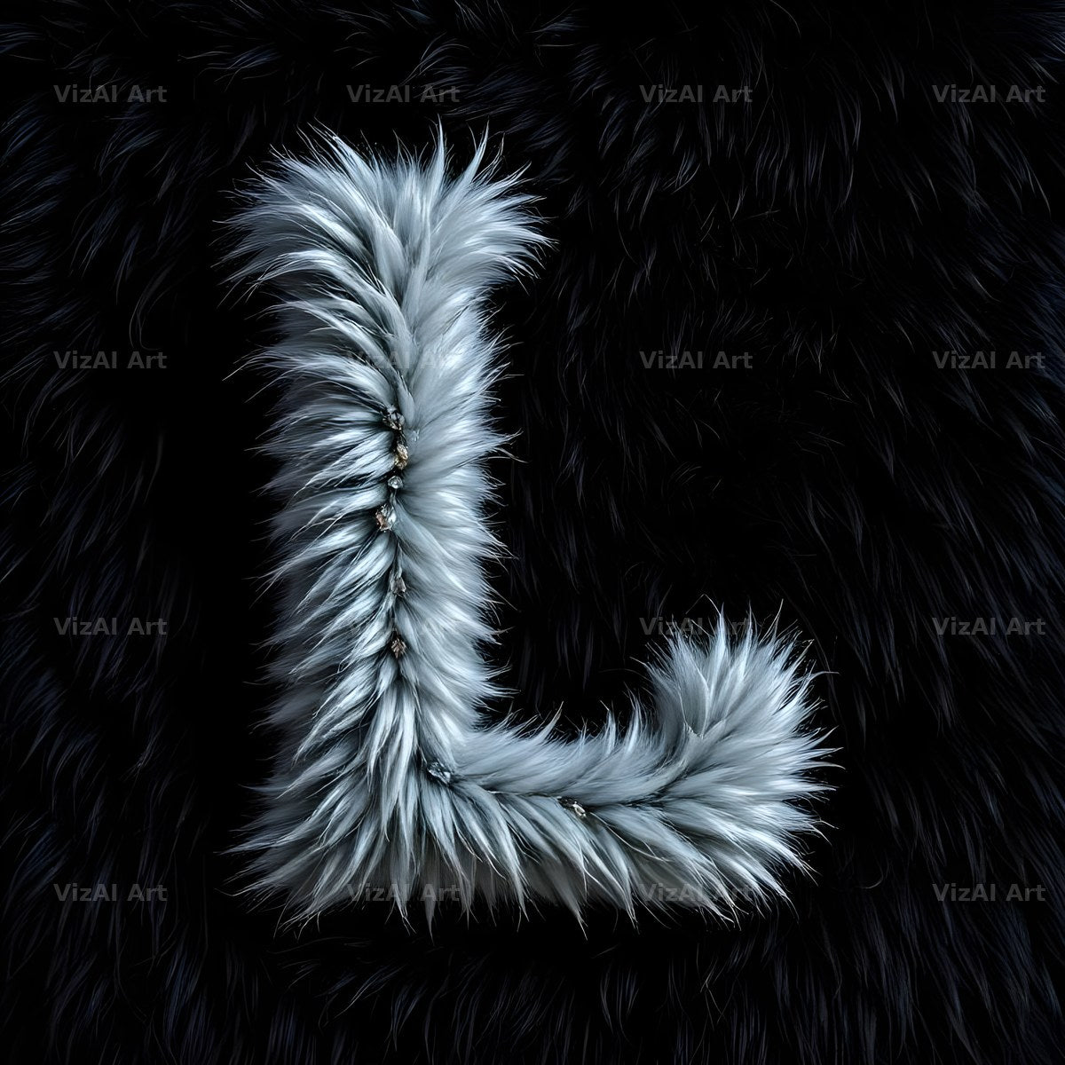 Silver Plush Fur alphabet letter L