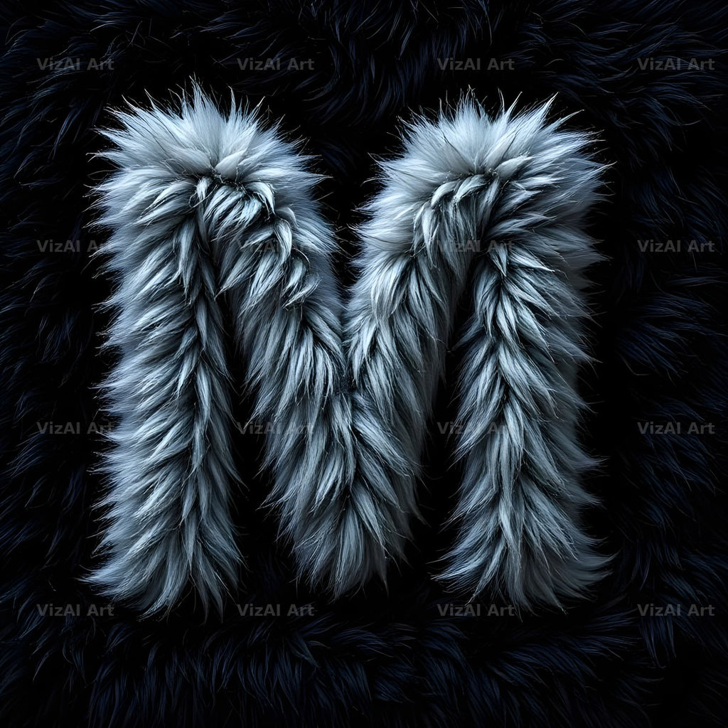 Silver Plush Fur alphabet letter M