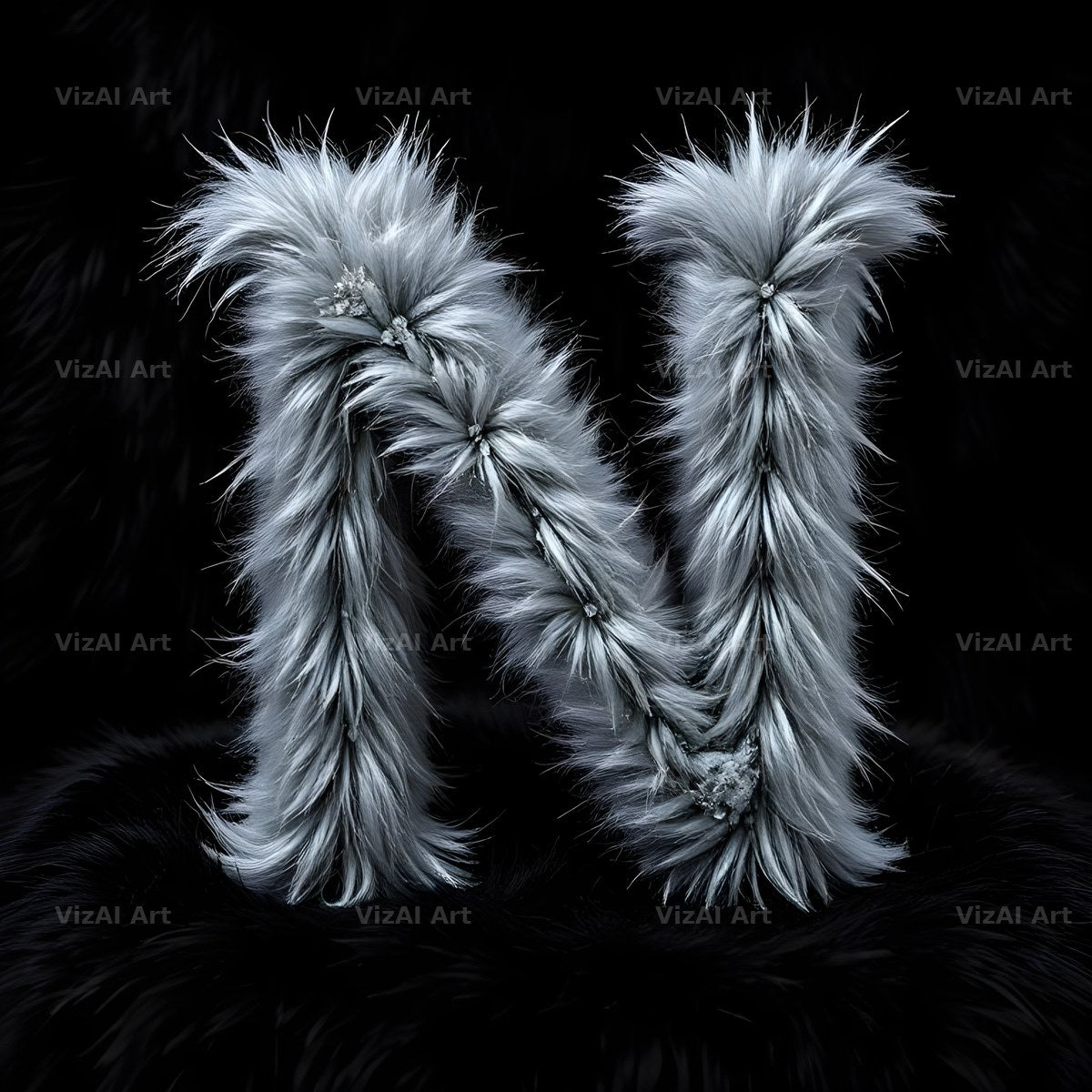 Silver Plush Fur alphabet letter N