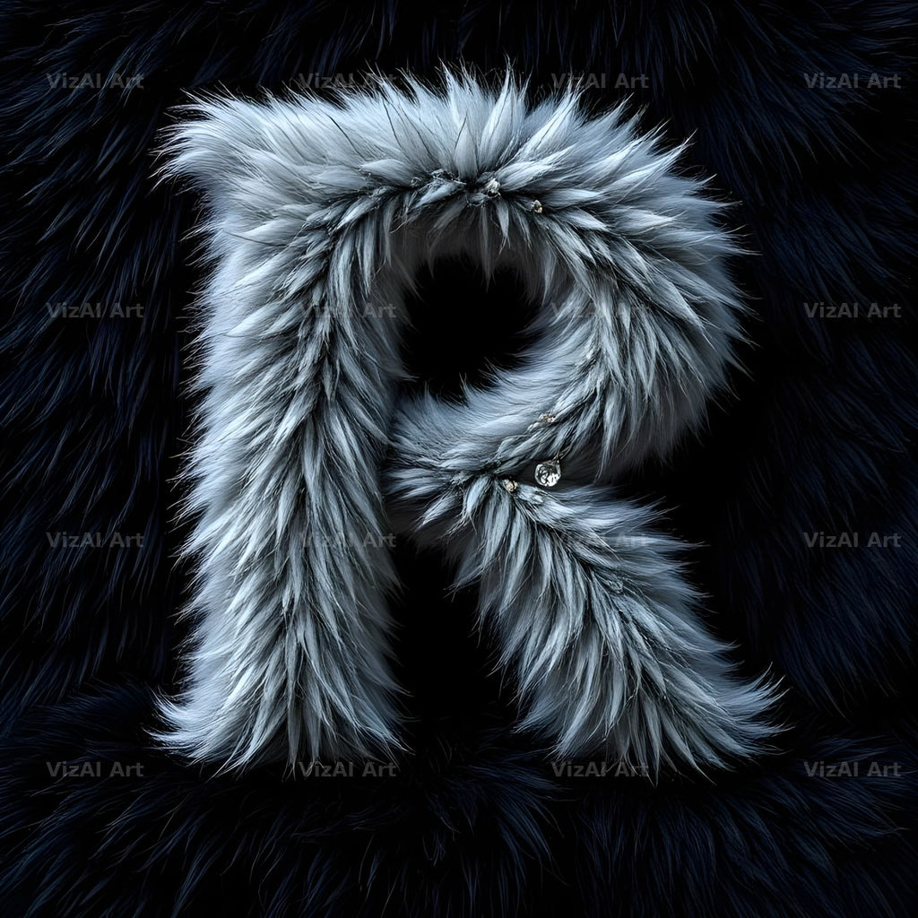 Silver Plush Fur alphabet letter R