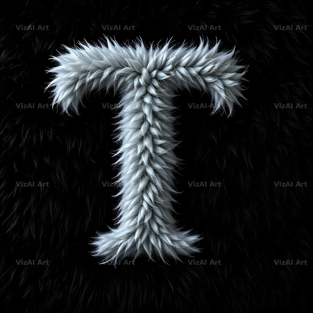 Silver Plush Fur alphabet letter T