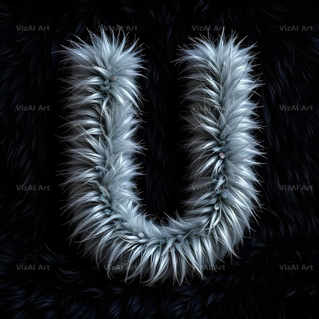 Silver Plush Fur alphabet letter U