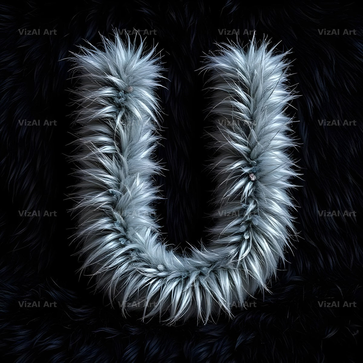 Silver Plush Fur alphabet letter U