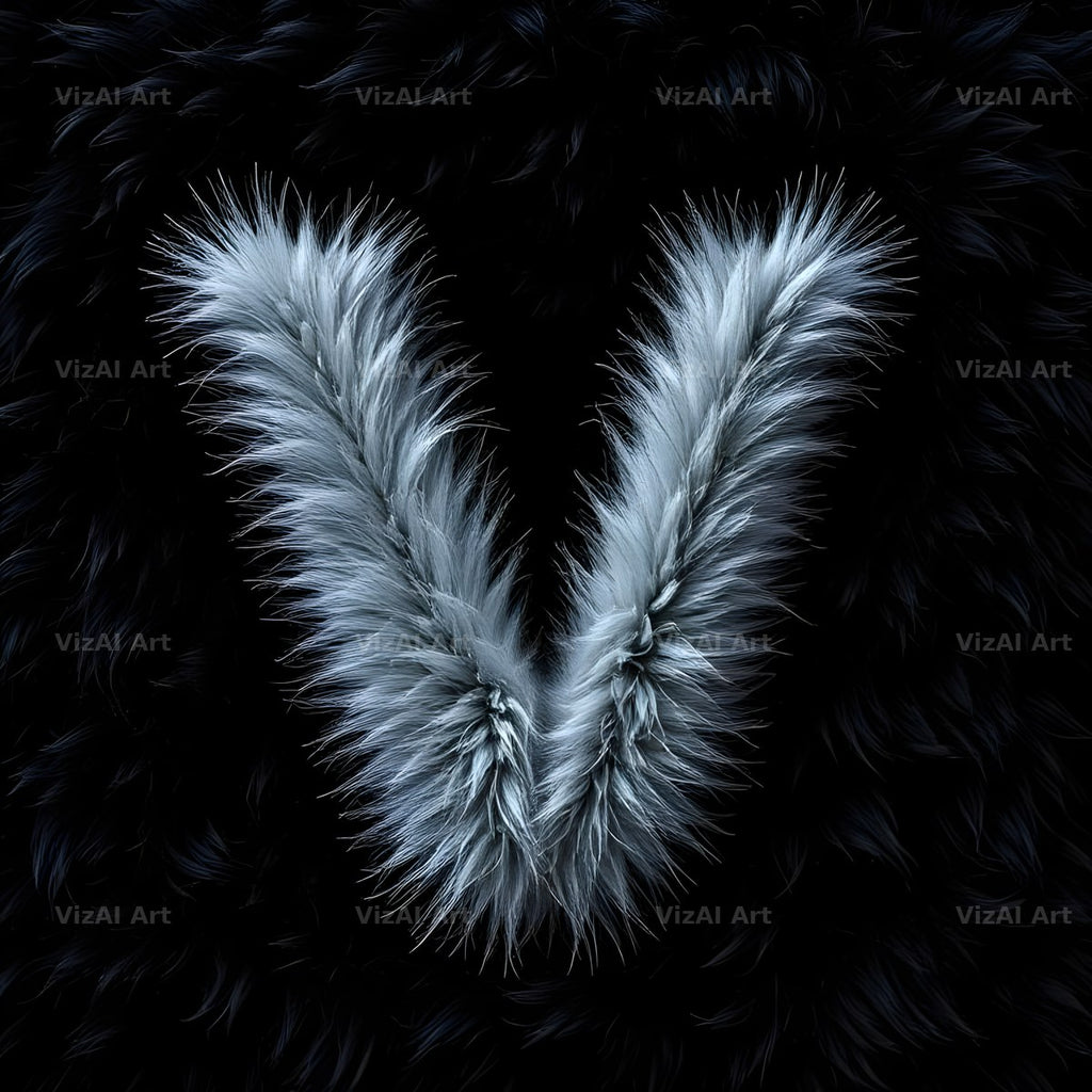 Silver Plush Fur alphabet letter V