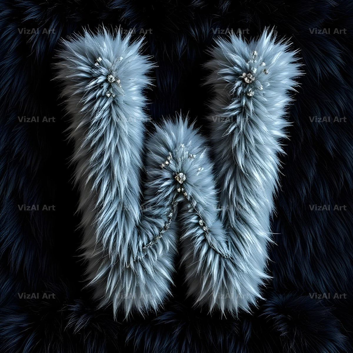 Silver Plush Fur alphabet letter W