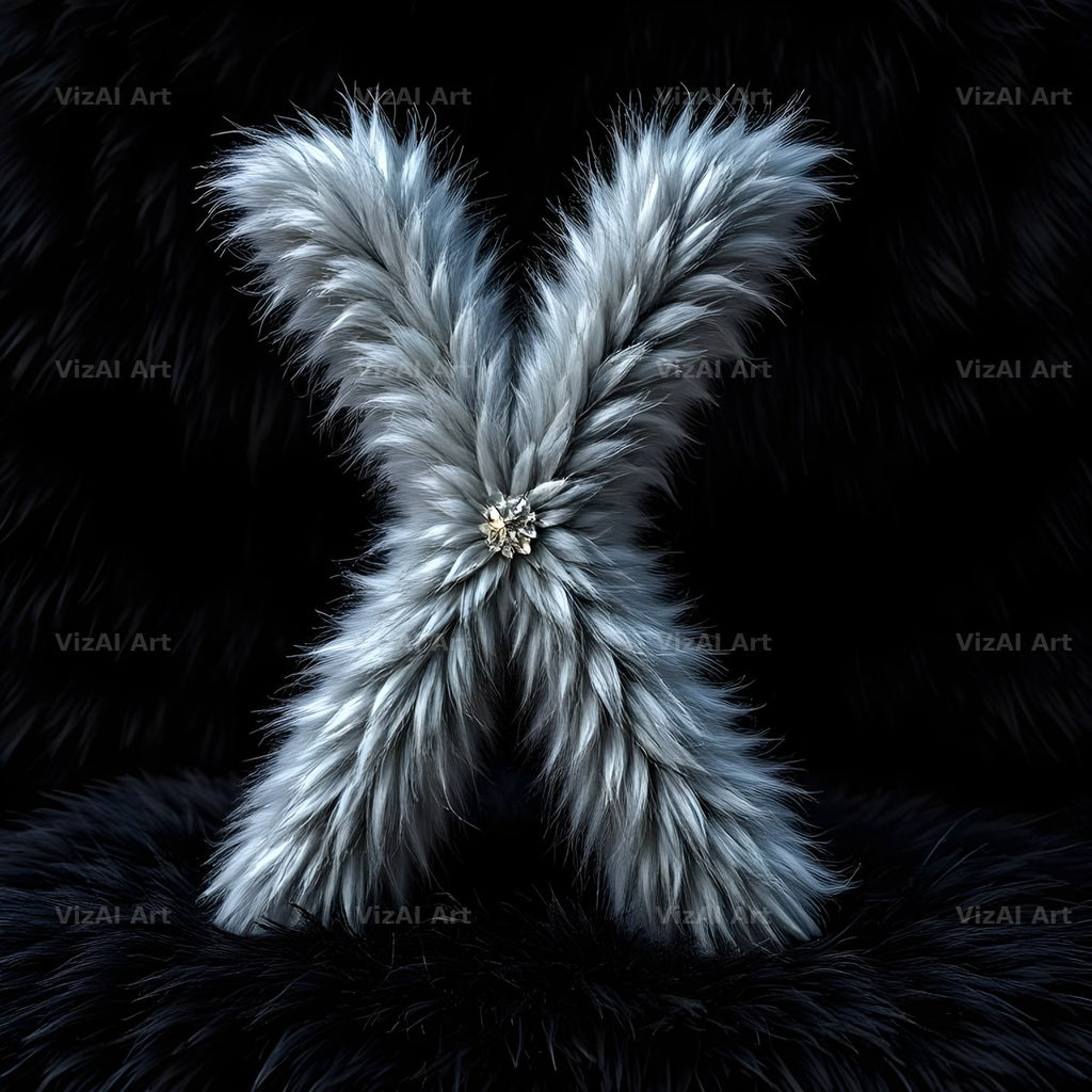 Silver Plush Fur alphabet letter X