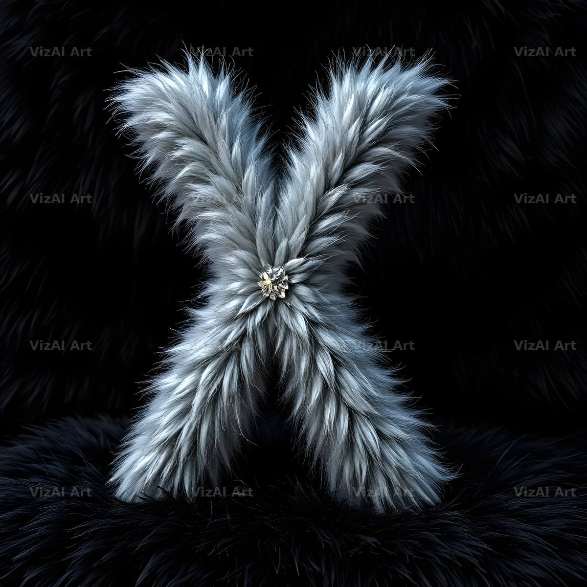 Silver Plush Fur alphabet letter X