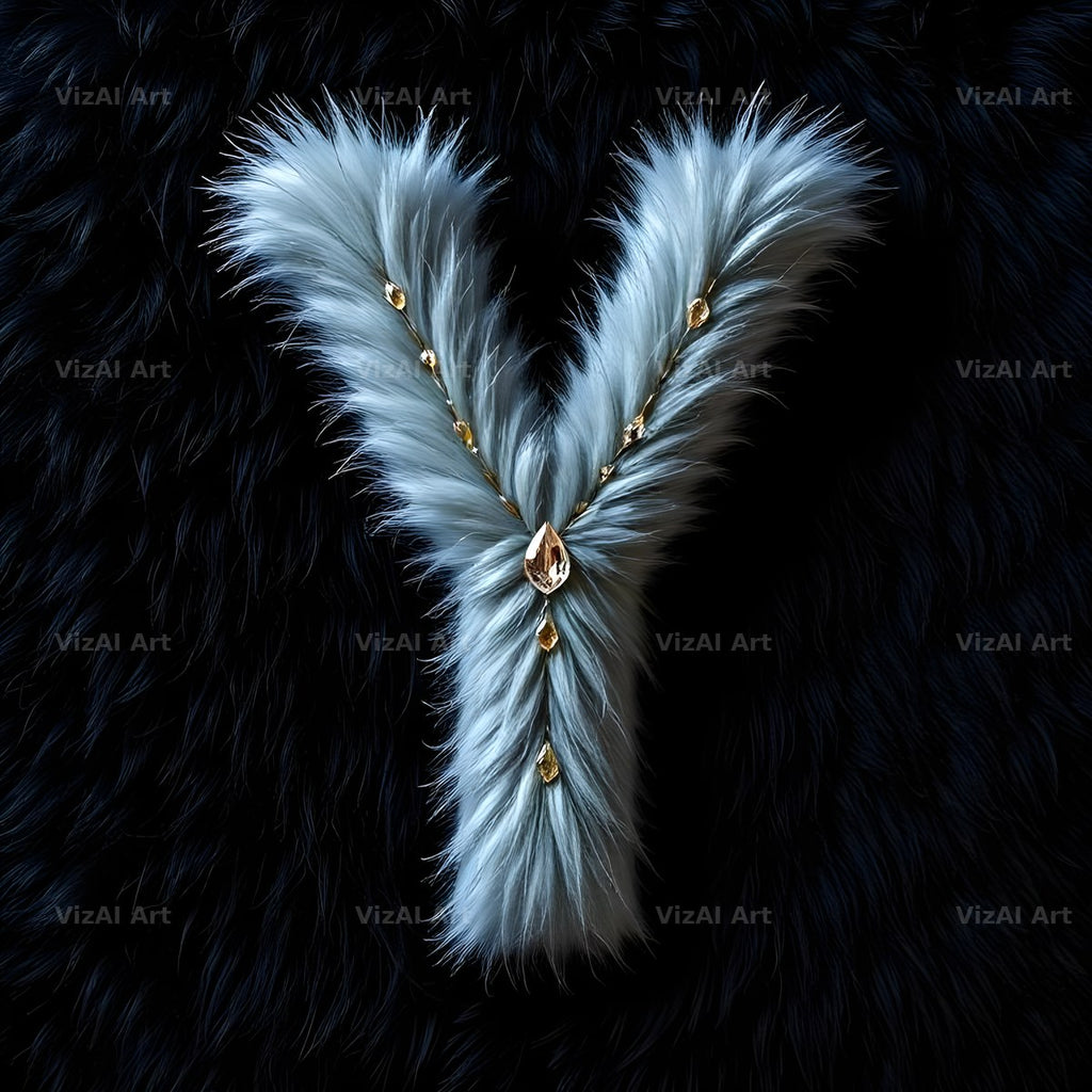 Silver Plush Fur alphabet letter Y