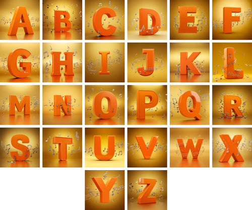 Amber Music Note alphabet — all 26 letters