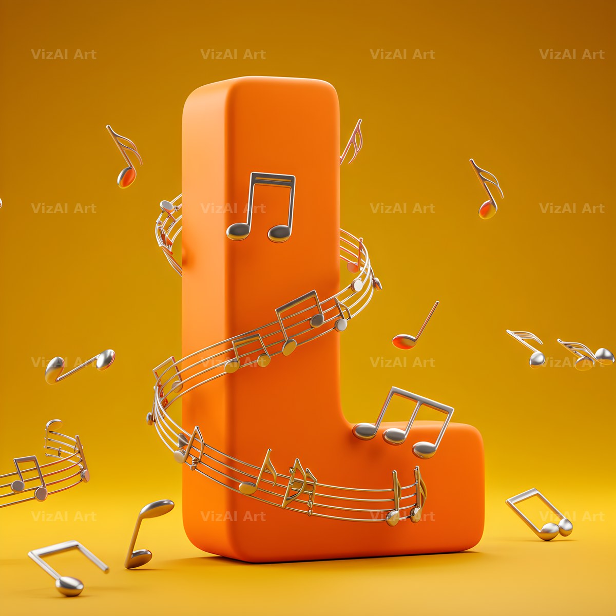 Amber Music Note alphabet letter L