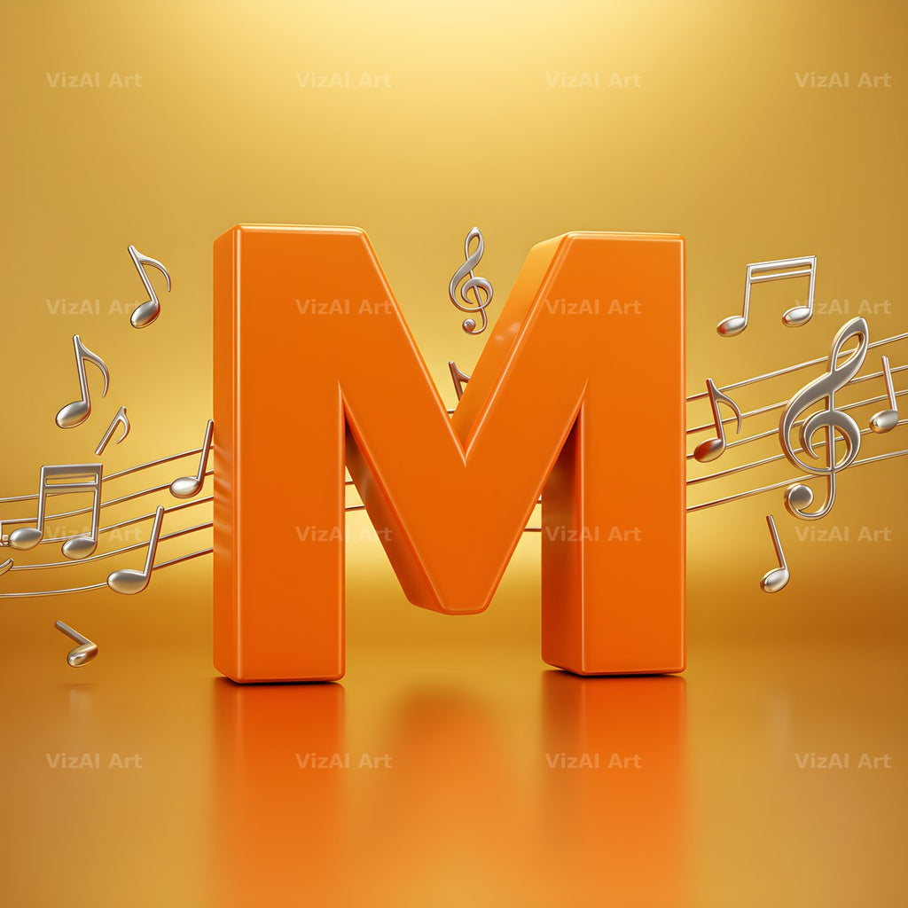 Amber Music Note alphabet letter M