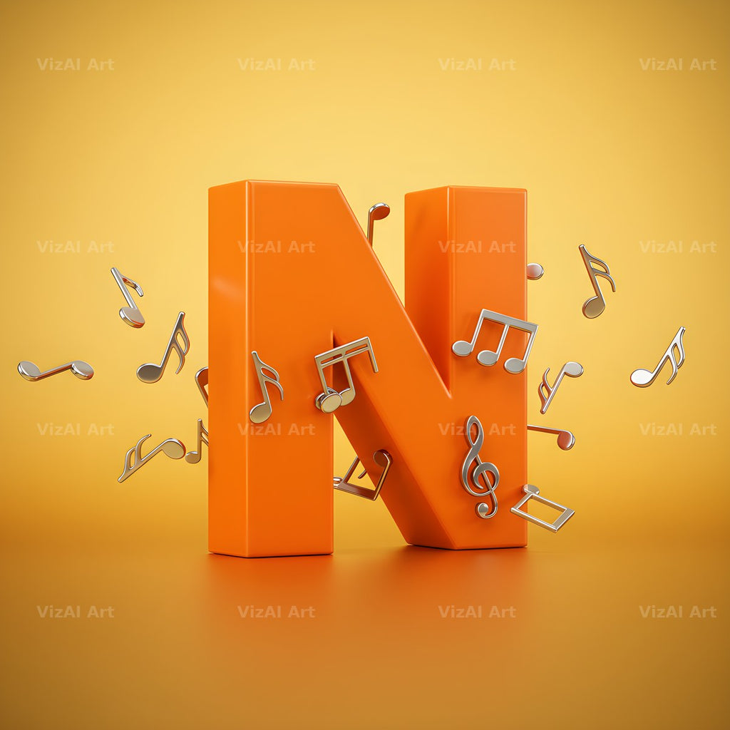 Amber Music Note alphabet letter N