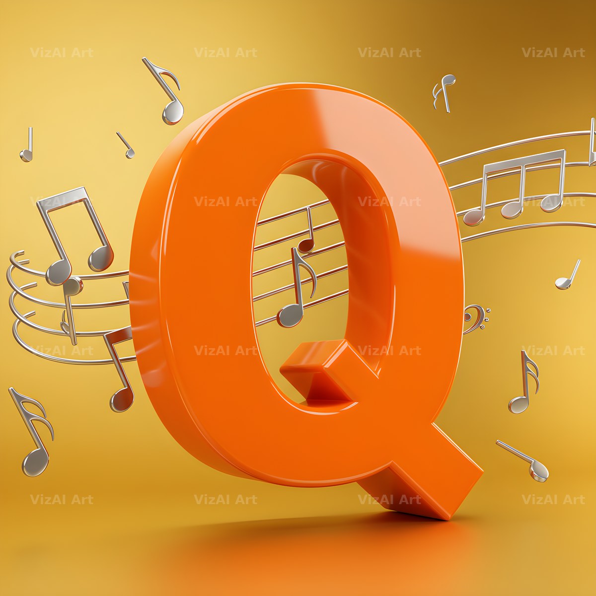 Amber Music Note alphabet letter Q