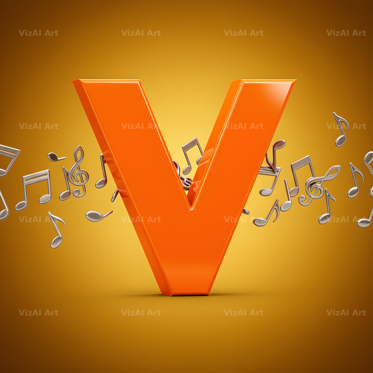 Amber Music Note alphabet letter V