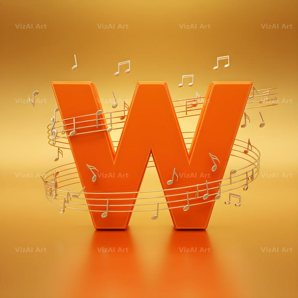 Amber Music Note alphabet letter W