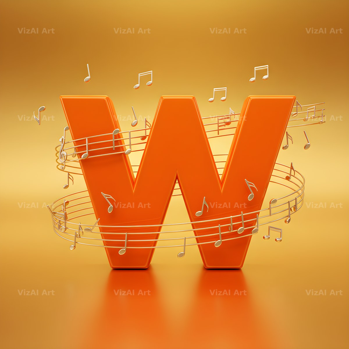 Amber Music Note alphabet letter W