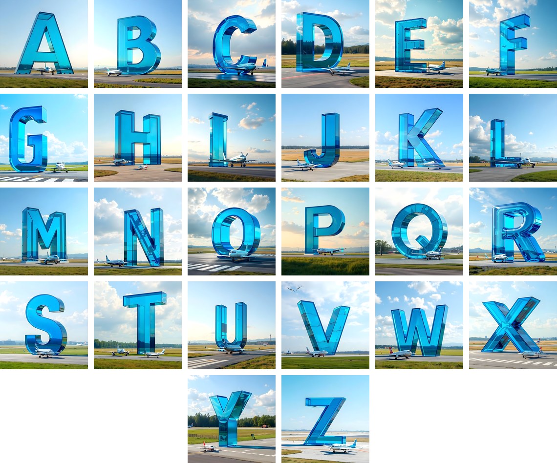 Airliner Runway Blue alphabet — all 26 letters