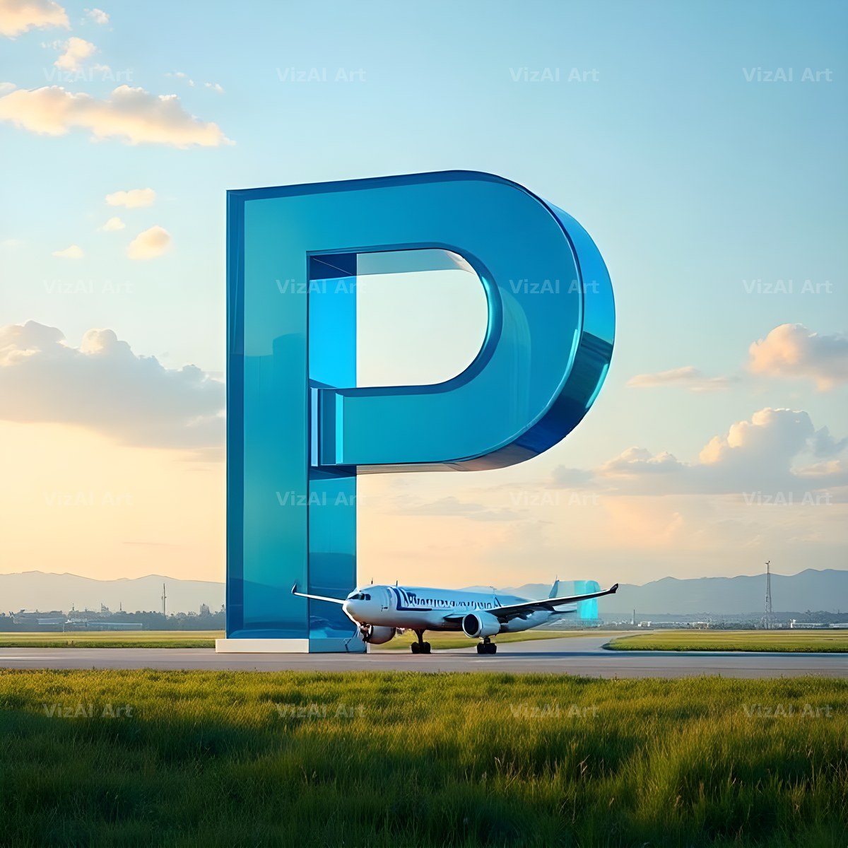 Airliner Runway Blue alphabet letter P